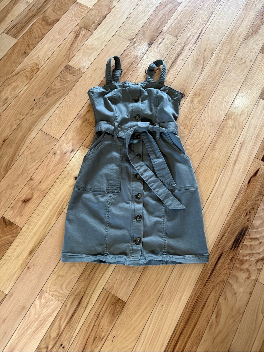 SO Button-Front Mini Dress with Tie Waist in Slate Blue